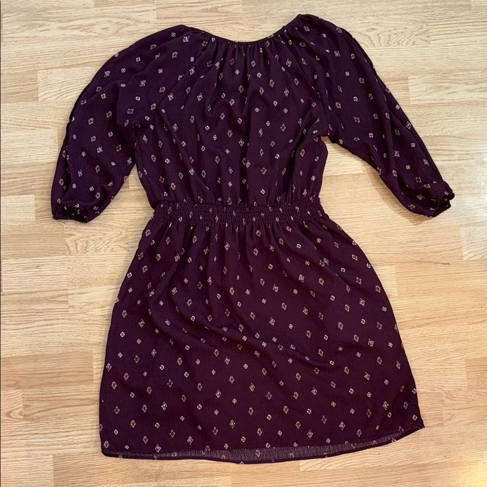 Maurices Burgundy Boho Peasant Mini Dress Tie Neck Size M - Picture 6 of 9